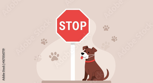 Stay Safe Dog Prevention Pet Care with Mask and Stop Sign Vector Design