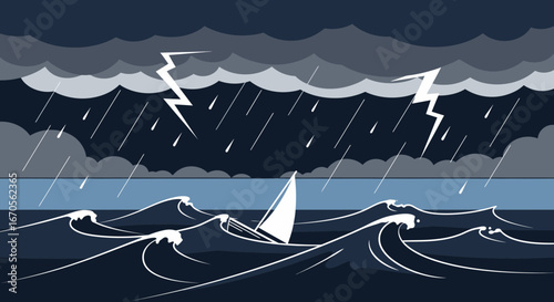 Stormy Seas And A Capsized Sailboat During A Thunderstorm Illustration