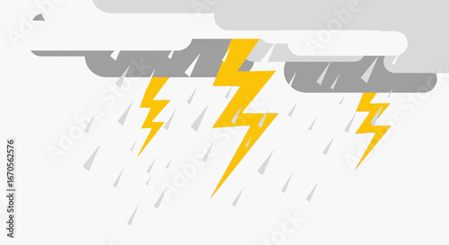 Stormy Weather Graphic with Lightning and Rain Showers Design Element