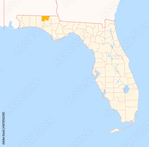 Map of the County Holmes (Florida, US) showing the Federal State with the highlighted County