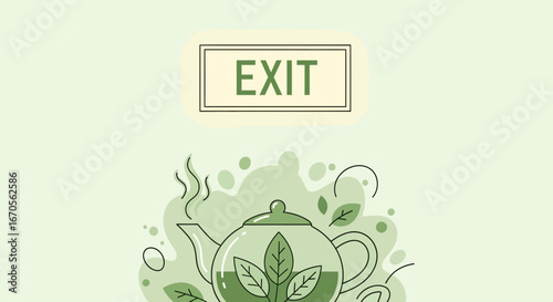 Tea Break Escape Creative Concept Refreshing Moment In Nature Peaceful Exit Sign