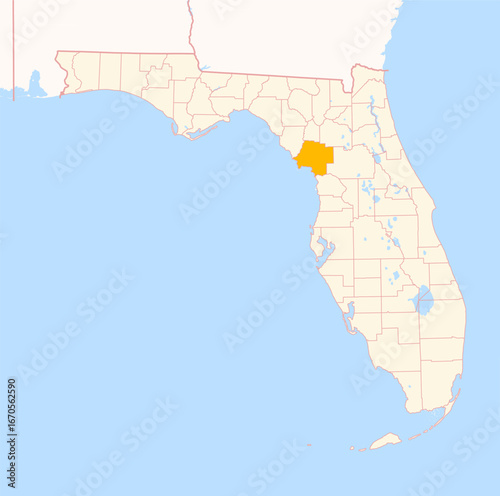 Map of the County Levy (Florida, US) showing the Federal State with the highlighted County