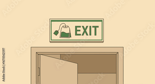 Tea Exit Sign Mockup Illustration Concept For Break Room Or Cafe Spaces