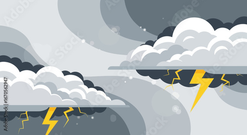 Stormy weather vector illustration with dark clouds and lightning flashes background graphic perfect for weather concepts
