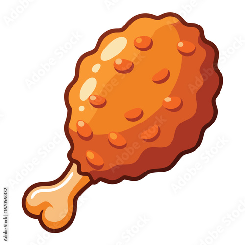 Cartoon fried chicken leg drumstick with bumpy coating
