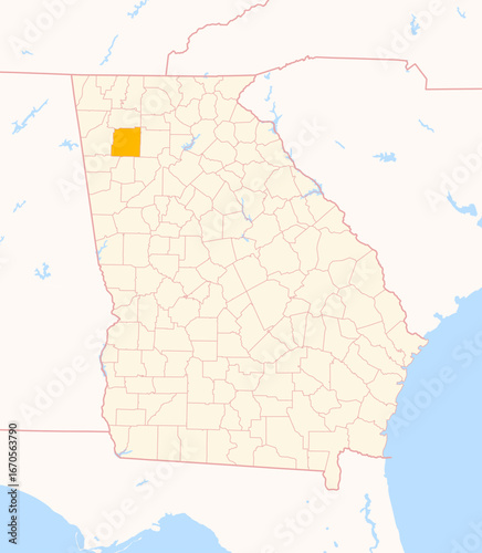 Map of the County Bartow (Georgia, US) showing the Federal State with the highlighted County