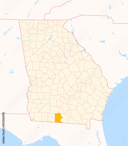 Map of the County Brooks (Georgia, US) showing the Federal State with the highlighted County