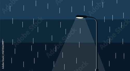 Streetlight Shines On A Dark And Rainy Night Depicting Gloomy Weather