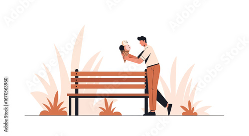 Sweet Encounter Man Offers Ice Cream in Serene Park Setting Graphic Resource