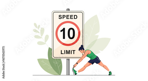 Stretching Exercises By Speed Limit Sign In Fitness Journey For Healthy Lifestyle
