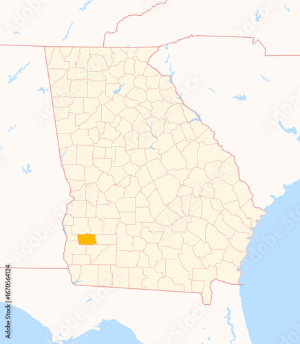 Map of the County Calhoun (Georgia, US) showing the Federal State with the highlighted County