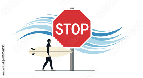 Surfer Encountering Roadblock: A Visual Metaphor For Unexpected Challenges