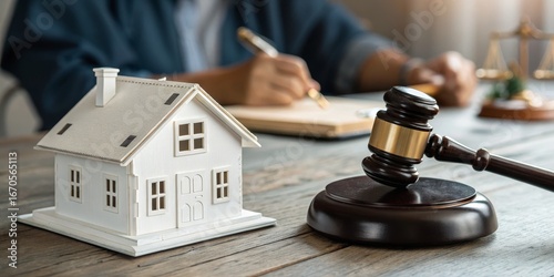 Real Estate Law Gavel and House Model Composition, Legal Dispute Concept, Property Law Real estate, legal dispute