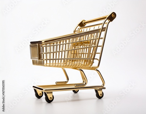 golden shopping cart isolated on white background for retail and e commerce representation