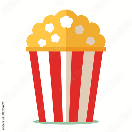 Classic red and white striped popcorn bucket filled with popcorn