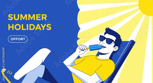 Summer Sunbathing On A Tropical Beach With A Cooling Ice Pop Enjoying Vacation