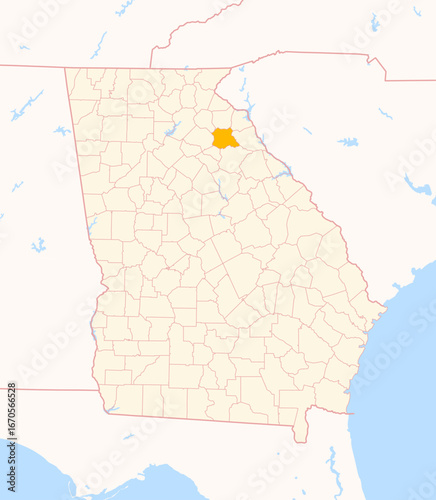 Map of the County Madison (Georgia, US) showing the Federal State with the highlighted County