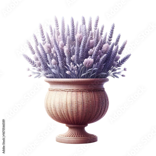 3D lavender vase isolated on white background