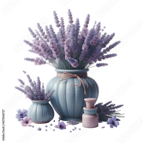 3D lavender vase isolated on white background
