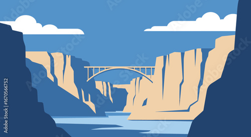 Stylized grand canyon national park landscape with a bridge illustration