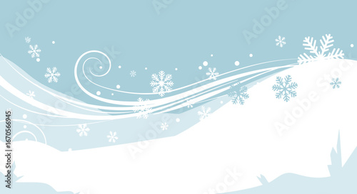 Subtle Winter Landscape Background With Snowflakes And Flowing Swirls Pattern