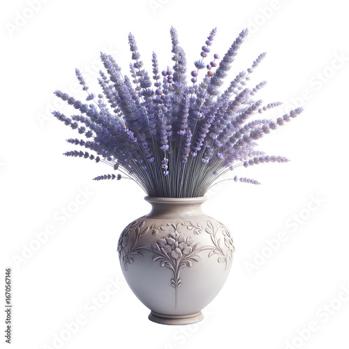 3D lavender vase isolated on white background