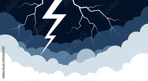 Stylized Lightning Strikes Through Cloudy Sky Backdrop Scene Illustration