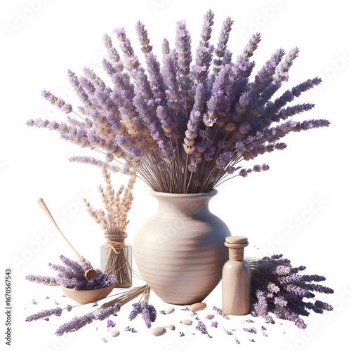 3D lavender vase isolated on white background