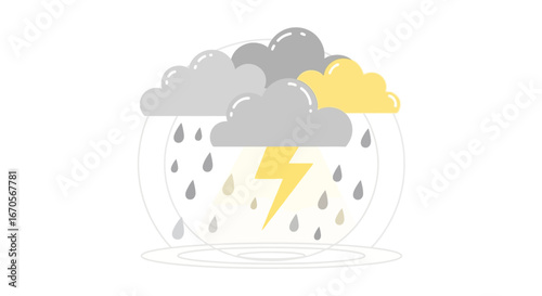Stylized Weather Icon Featuring Storm Clouds Lightning and Rain Illustration