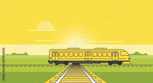 Stylized Train Illustration Against A Sunny Backdrop Graphic Transportation