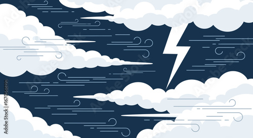Stylized Thunderstorm Sky With Clouds And Lightning Design Illustration