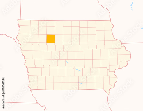 Fototapeta Map of the County Pocahontas (Iowa, US) showing the Federal State with the highl