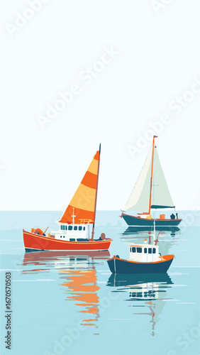 Two sailboats on calm blue sea