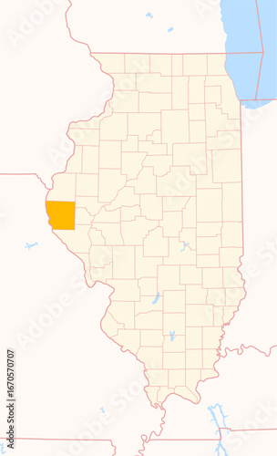 Map of the County Adams (Illinois, US) showing the Federal State with the highlighted County
