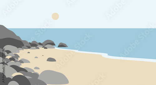 Tranquil Seaside Escape With Rocky Shoreline And Gentle Waves Landscape