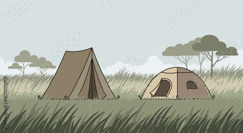 Tranquil Tented Landscape A Camping Scene Depicting Serenity And Escape
