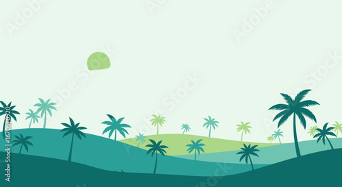 Tranquil Tropical Landscape With Silhouetted Palm Trees And Calming Color Palette