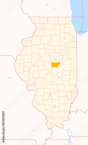 Map of the County De Witt (Illinois, US) showing the Federal State with the highlighted County