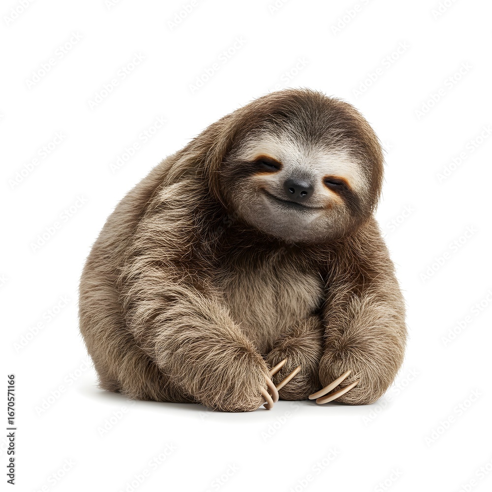 Fototapeta premium A close-up view of a smiling sloth resting happily, exuding tranquility and peace