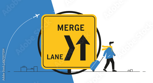 Traveler Merging Onward Vector Illustration For Road Transportation Concept