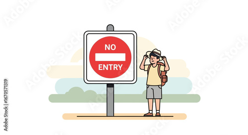 Traveler Is Confronted With Signage That Restricts Unauthorized Access Points