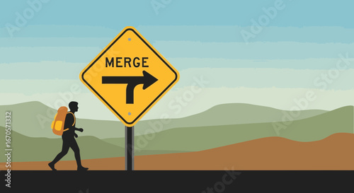 Traveler Merging Paths On A Journey Toward New Horizons In The Countryside