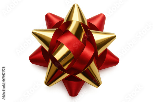 Red and gold christmas star shaped bow on transparent background