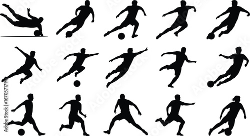 Dynamic silhouette collection of soccer players in action