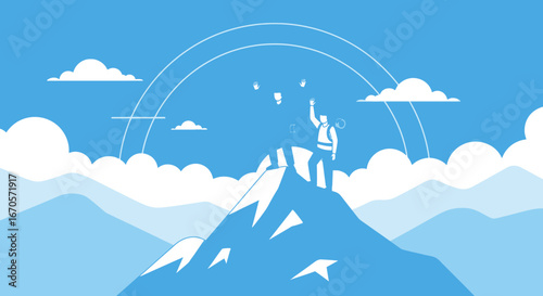 Triumph on the Summit: A Climber's Achievement in Minimalist Mountain Landscape