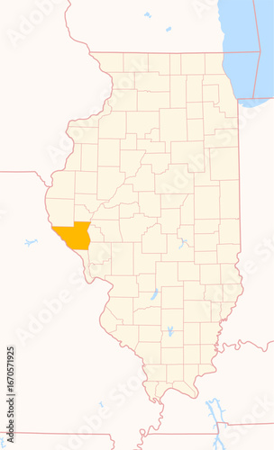 Map of the County Pike (Illinois, US) showing the Federal State with the highlighted County