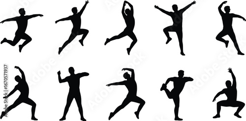 Dynamic silhouette dance poses of people in motion