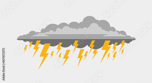 Thunderstorm Illustration With Grey Clouds And Yellow Lightnings Bad Weather Design