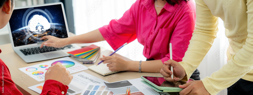 Fototapeta premium Cloud computing software for brisk remote work and personal data storage