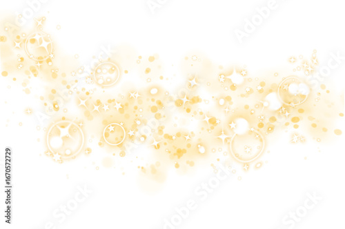 Golden sparkle light effect with glitter and glowing particles on transparent background. Perfect for luxury design, holiday themes, party posters, invitations, greeting cards, digital decorations